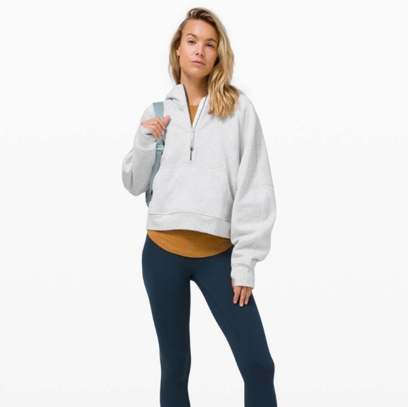 Lululemon Scuba Oversized 1/2 Zip Hoodie Heathered Core Ultra Light Gray M/L - Picture 16 of 16